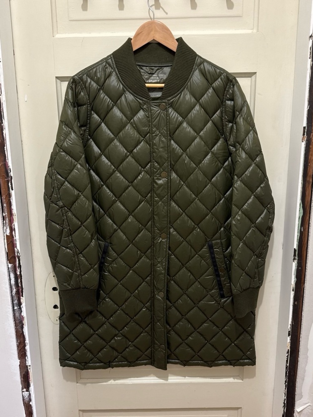 Lucky Brand Olive Quilted Long Puffer Coat